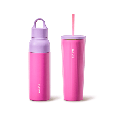 Carote 2-pack, 19 fl oz & 21 fl oz, Insulated Stainless Steel Highlight Series Water Bottles, Straw/Push, Pink