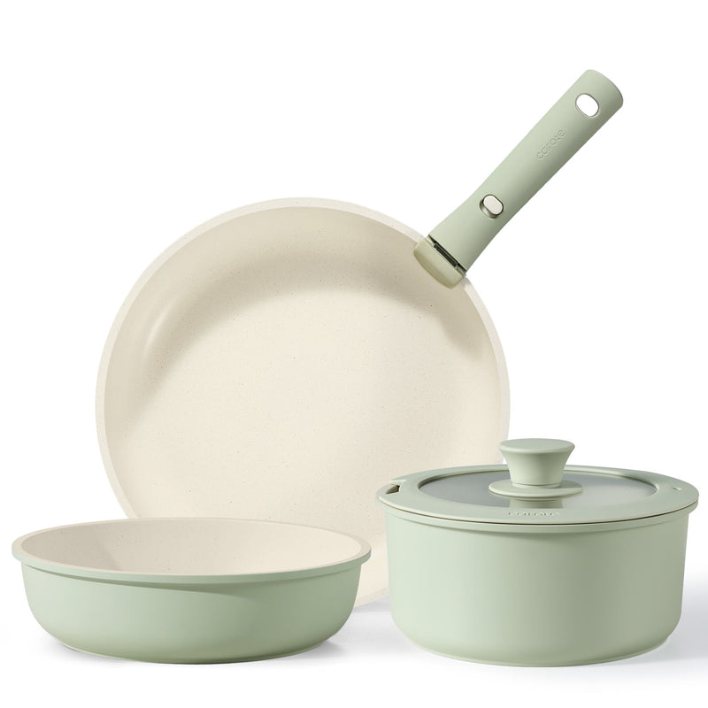 Carote 5 Pcs Pots and Pans Nonstick, Cookware Set with Detachable Handles, Oven Safe, Induction Ready, Stackable Kitchen Cooking Set, Green